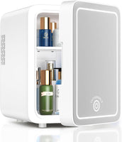 CUTIEWORLD Skincare Fridge with Dimmable LED Light Mirror, 4L Mini Fridge For Desktop, Travel or Cool & Heat, Makeup Fridge for Cosmetics, Skin Care and Food, White