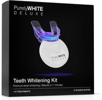 PurelyWHITE DELUXE Teeth Whitening Kit, Complete LED Teeth Whitening, 15+ Treatments, (3) 3ml Whitening Gel Syringes, Whiter Smile in 7 Minutes
