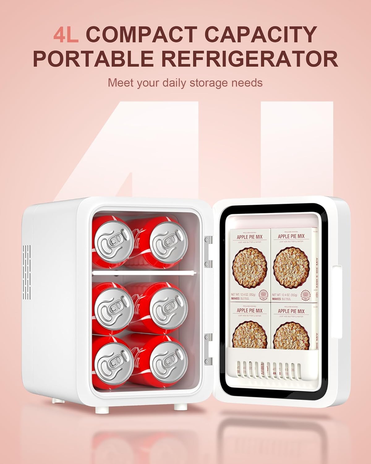 CUTIEWORLD Skincare Fridge with Dimmable LED Light Mirror, 4L Mini Fridge For Desktop, Travel or Cool & Heat, Makeup Fridge for Cosmetics, Skin Care and Food, White