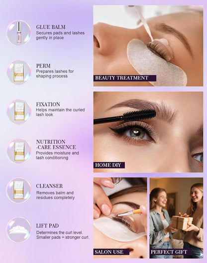 Lash Lift Kit, Eyelash Perm Kit, 5 Sets Lash Perm Kit Eyelash Lift Kit, Eyebrow Lamination Easy for Beginner, Professional Eyelash Curling Lash Extension Set, Home Achieve Semi-Permanent Curling