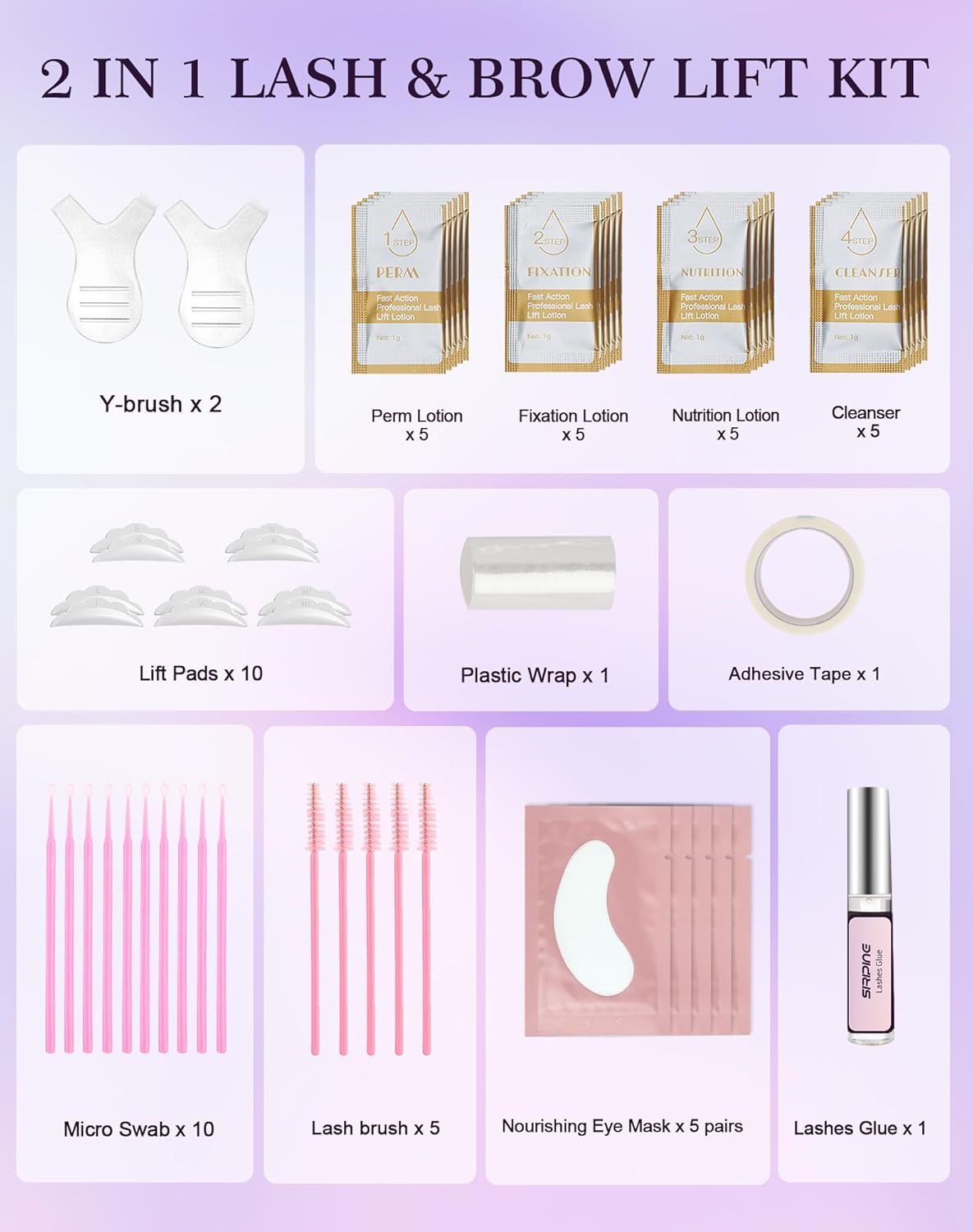 Lash Lift Kit, Eyelash Perm Kit, 5 Sets Lash Perm Kit Eyelash Lift Kit, Eyebrow Lamination Easy for Beginner, Professional Eyelash Curling Lash Extension Set, Home Achieve Semi-Permanent Curling