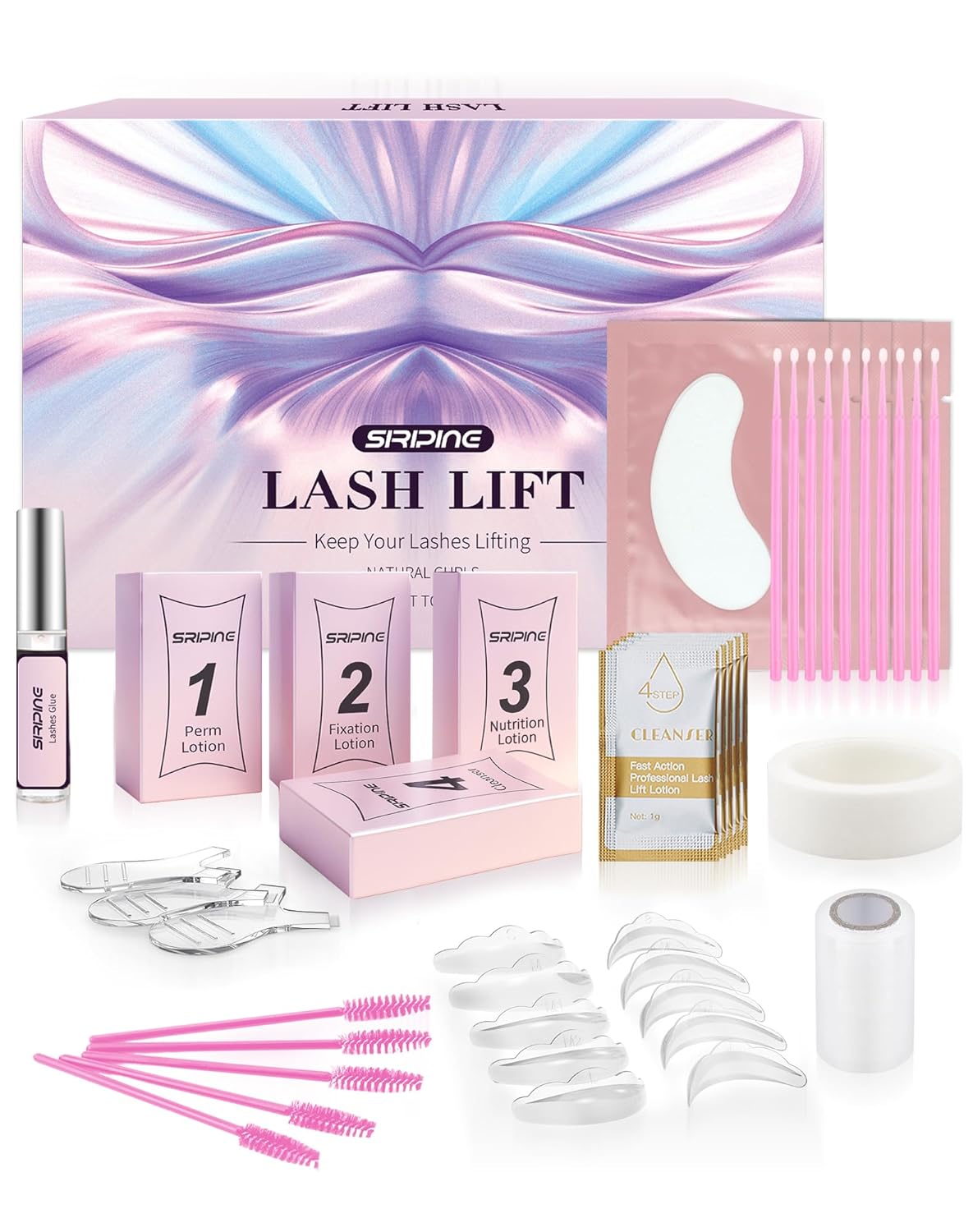Lash Lift Kit, Eyelash Perm Kit, 5 Sets Lash Perm Kit Eyelash Lift Kit, Eyebrow Lamination Easy for Beginner, Professional Eyelash Curling Lash Extension Set, Home Achieve Semi-Permanent Curling
