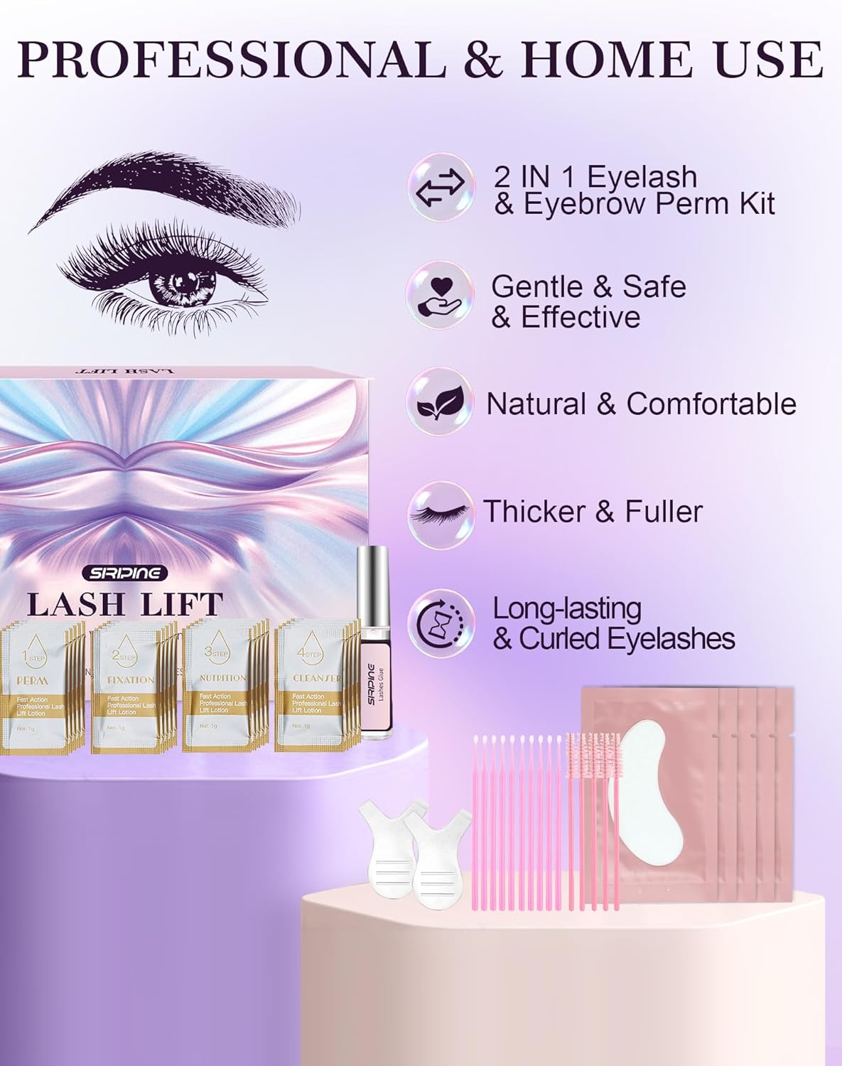 Lash Lift Kit, Eyelash Perm Kit, 5 Sets Lash Perm Kit Eyelash Lift Kit, Eyebrow Lamination Easy for Beginner, Professional Eyelash Curling Lash Extension Set, Home Achieve Semi-Permanent Curling