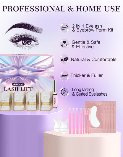 Lash Lift Kit, Eyelash Perm Kit, 5 Sets Lash Perm Kit Eyelash Lift Kit, Eyebrow Lamination Easy for Beginner, Professional Eyelash Curling Lash Extension Set, Home Achieve Semi-Permanent Curling
