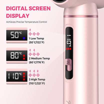 5 in 1 Hot Air Styler Brush, 1000W Hair Dryer with LCD Display, Auto Rotating Curler for Volumizing Fast Drying, Curling & Straightening Multi Styling Tools for All Hair with 3 Levels (Pink)