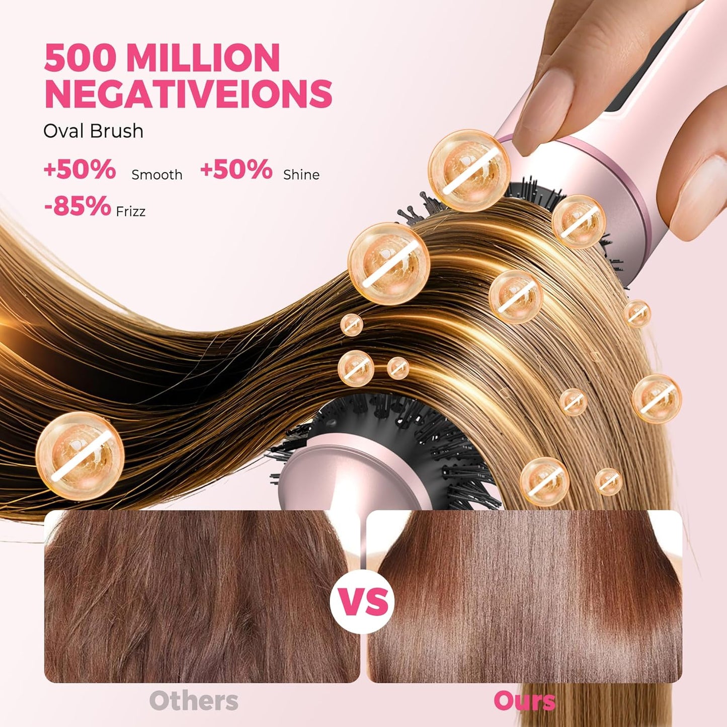 5 in 1 Hot Air Styler Brush, 1000W Hair Dryer with LCD Display, Auto Rotating Curler for Volumizing Fast Drying, Curling & Straightening Multi Styling Tools for All Hair with 3 Levels (Pink)