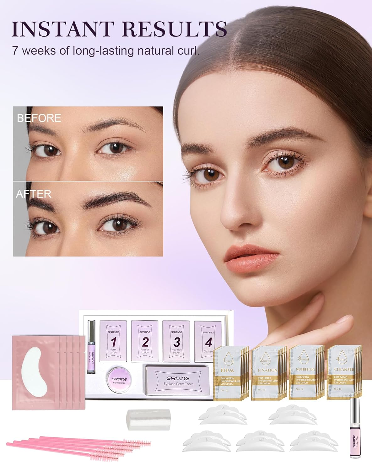 Lash Lift Kit, Eyelash Perm Kit, 5 Sets Lash Perm Kit Eyelash Lift Kit, Eyebrow Lamination Easy for Beginner, Professional Eyelash Curling Lash Extension Set, Home Achieve Semi-Permanent Curling