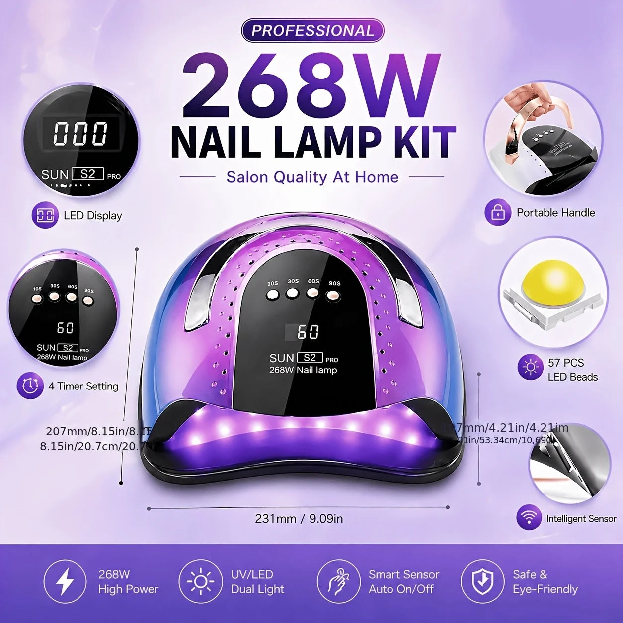 268W UV LED Nail Lamp Professional Gel Polish Drying Lamp For Manicure With Nail Tool Kit as Gift WHITE PINK PURPLE