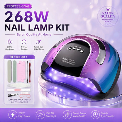 268W UV LED Nail Lamp Professional Gel Polish Drying Lamp For Manicure With Nail Tool Kit as Gift WHITE PINK PURPLE
