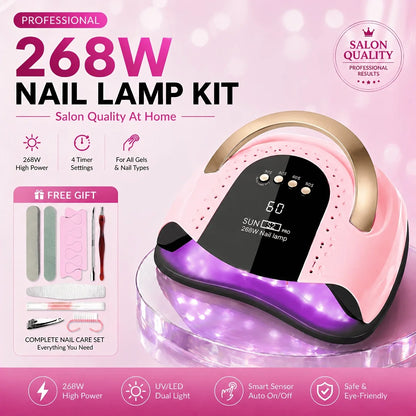 268W UV LED Nail Lamp Professional Gel Polish Drying Lamp For Manicure With Nail Tool Kit as Gift WHITE PINK PURPLE