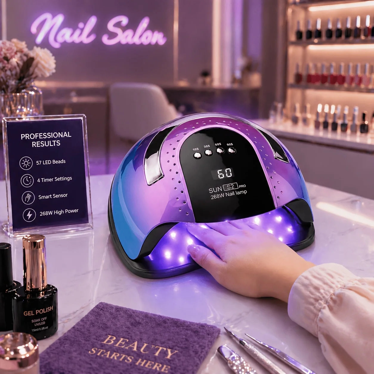 268W UV LED Nail Lamp Professional Gel Polish Drying Lamp For Manicure With Nail Tool Kit as Gift WHITE PINK PURPLE